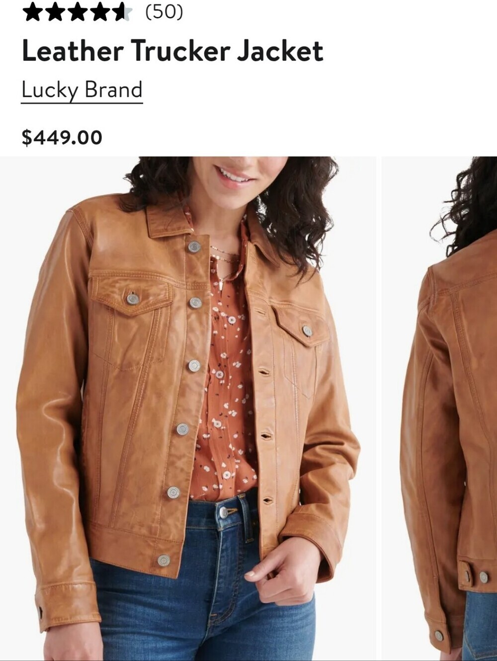 NWOT Lucky Brand Leather Trucker Jacket In Color: Cognac Size L - Picture 15 of 15